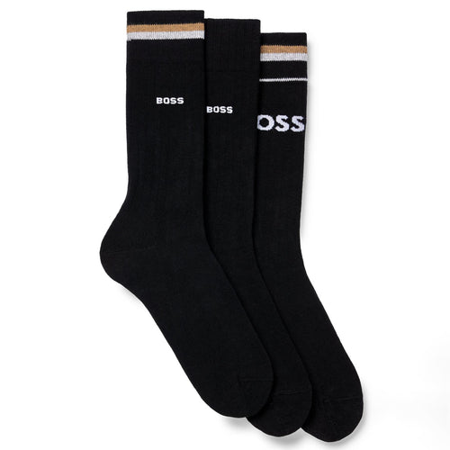 Three Pack Regular Length Signature Stripe Socks Black - W23