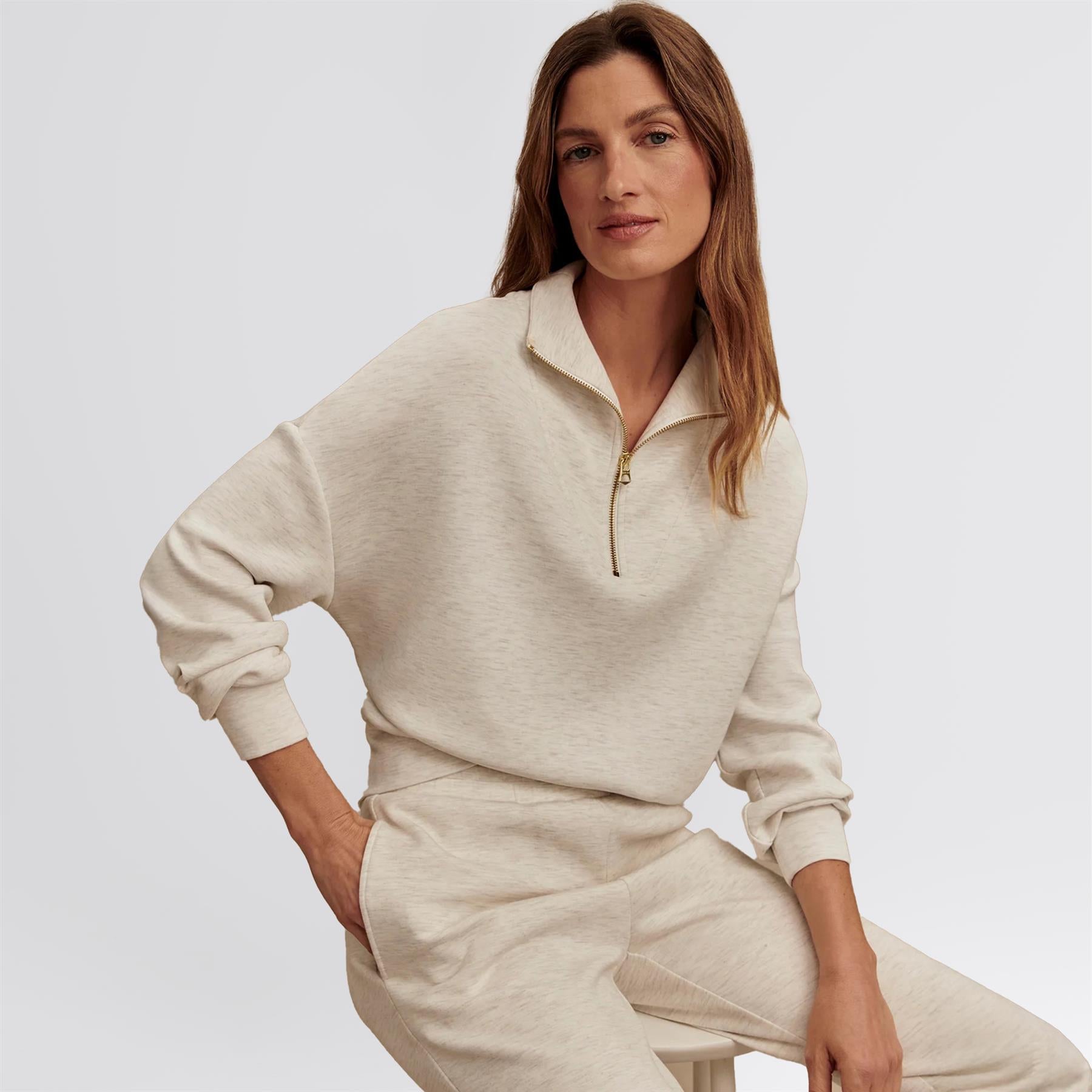 Hawley Half Zip Sweat Ivory Marl