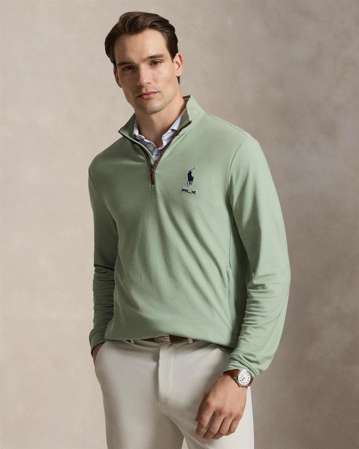 Mesh Quarter Zip Pullover Light Green