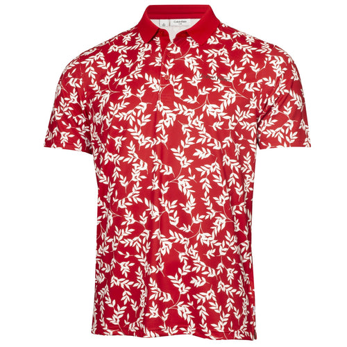 Stretch-Poloshirt mit Blattmuster, Rot/Weiß – SS24