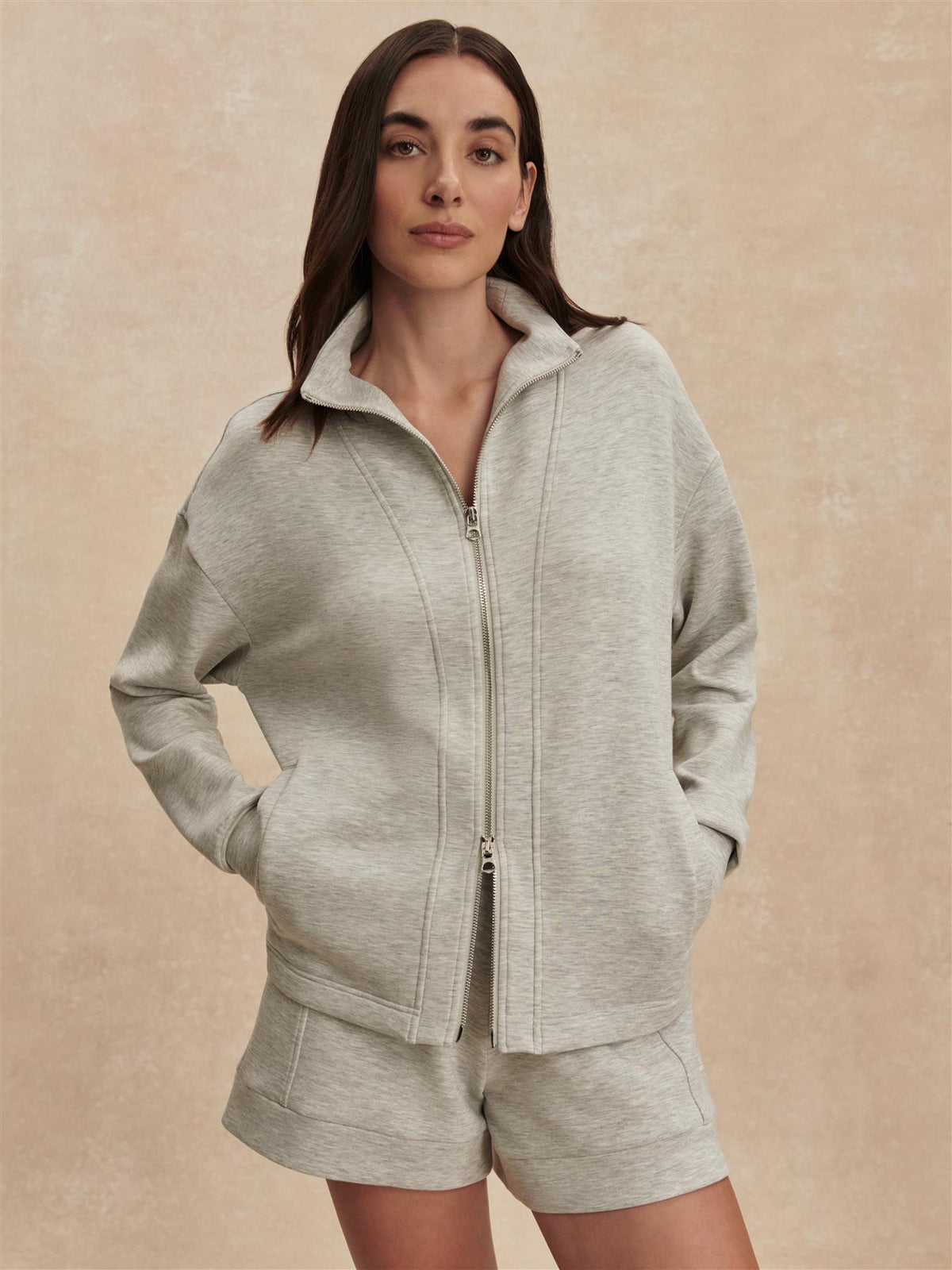 Arlene Zip Through Sweat Light Grey Marl