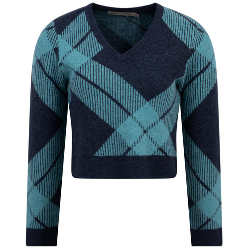 x Glenmuir Womens Brea Knitted V-Neck Sweater Tartan Teal - PS25