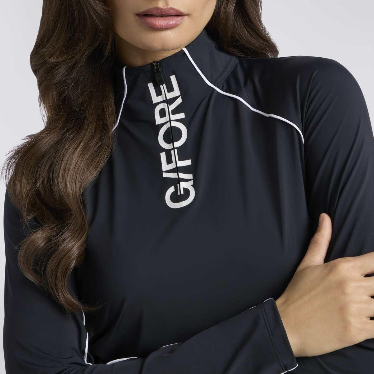 Contrast Mesh Silky Tech Nylon Quarter Zip Pullover Onyx