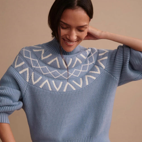 Marcie Fairisle Yoke Knit Sweater Glacier Blue
