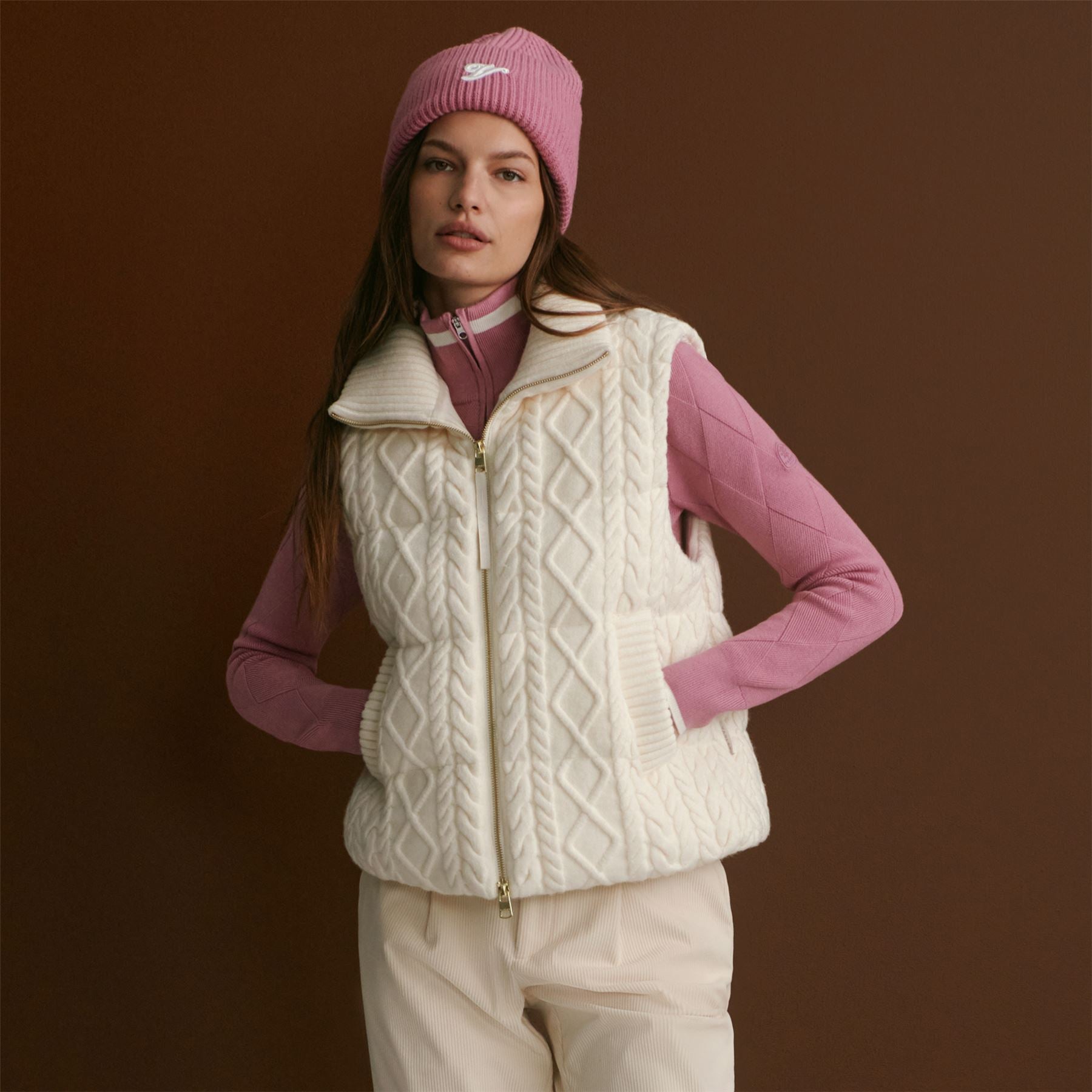 Irina Cable Knit Gilet Egret