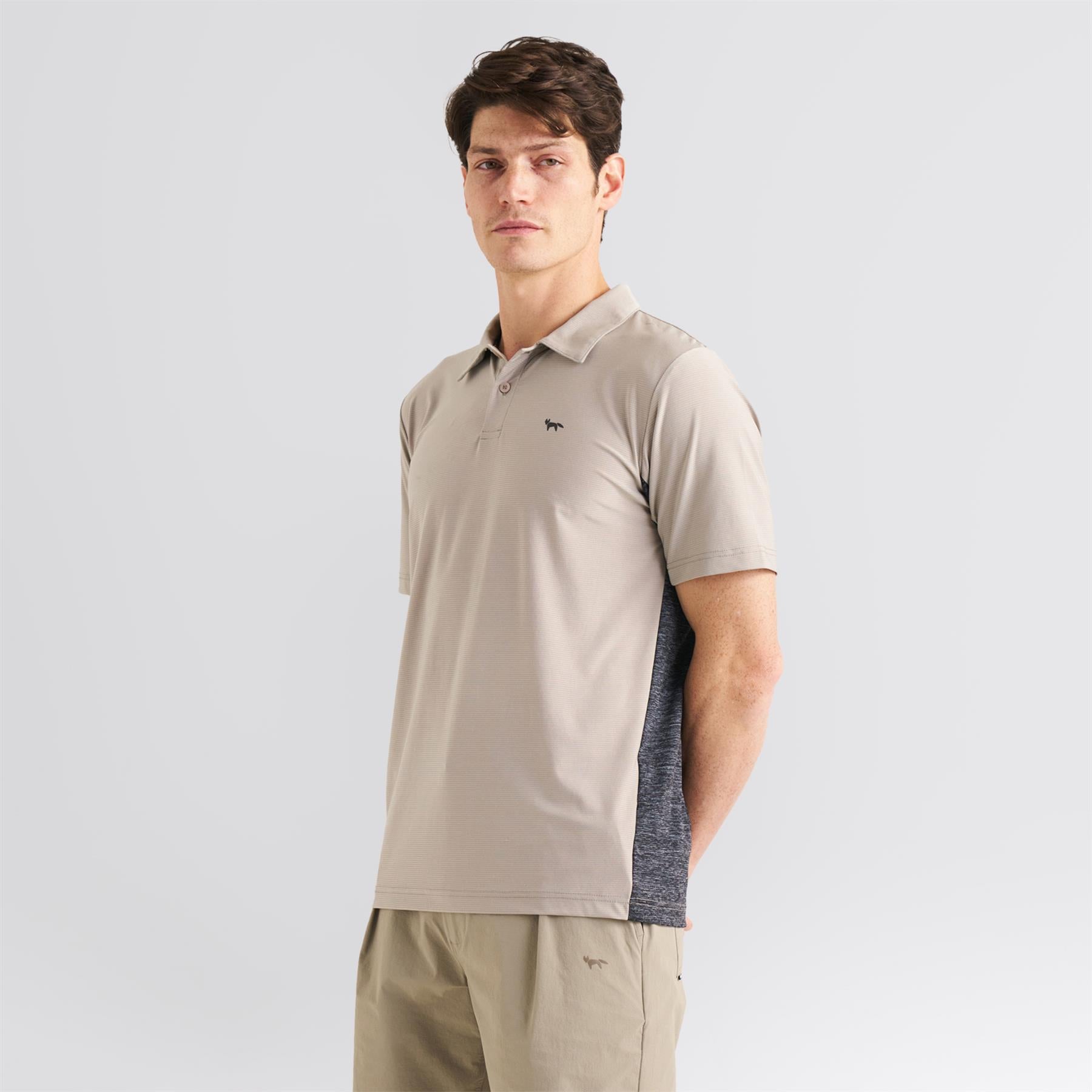 Panelled Mesh Polo Beige