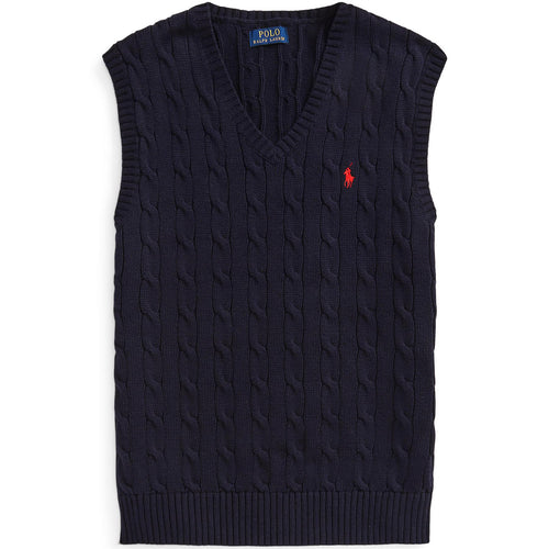 Polo Golf Cable Knit Cotton Vest Hunter Navy - AW24