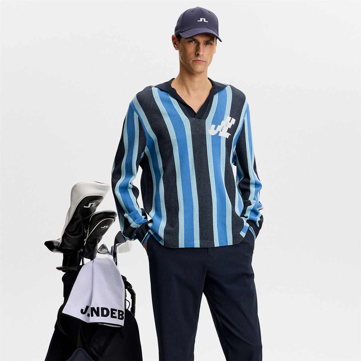 Silas Stripe LS Knit Polo JL Navy