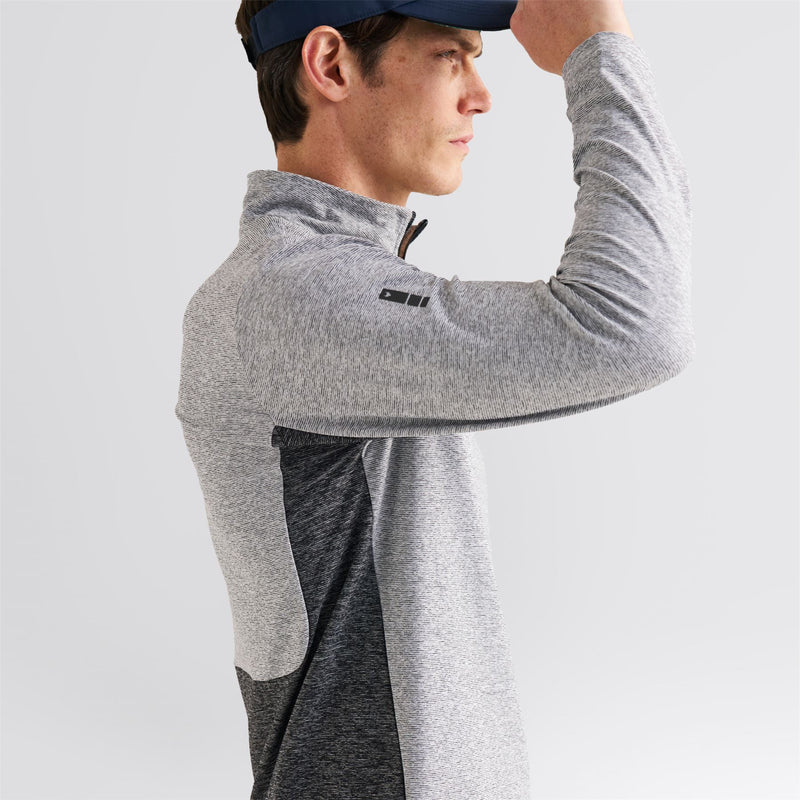 Panelled Mesh Quarter Zip Mid Layer Sage
