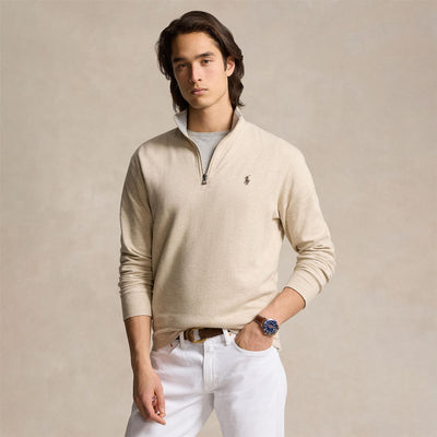 Polo Golf Quarter Zip Cotton Jersey Mid Layer Expedition Dune Heather