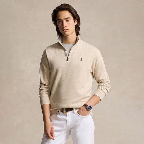 Polo Golf Quarter Zip Cotton Jersey Mid Layer Expedition Dune Heather