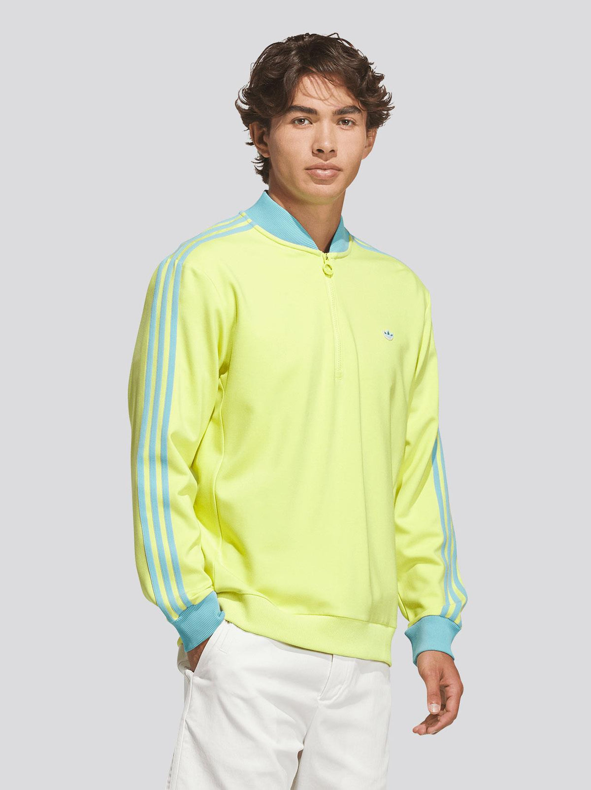 adidas Originals 3-Stripe Quarter Zip in Pure Lemon - main product view