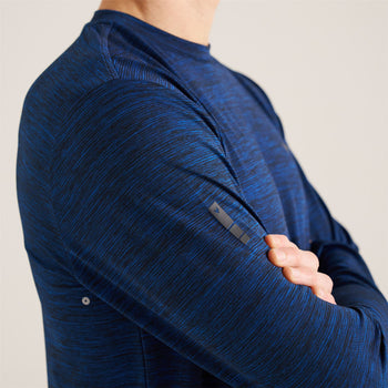 Long Sleeve Mesh Textured T-Shirt Navy