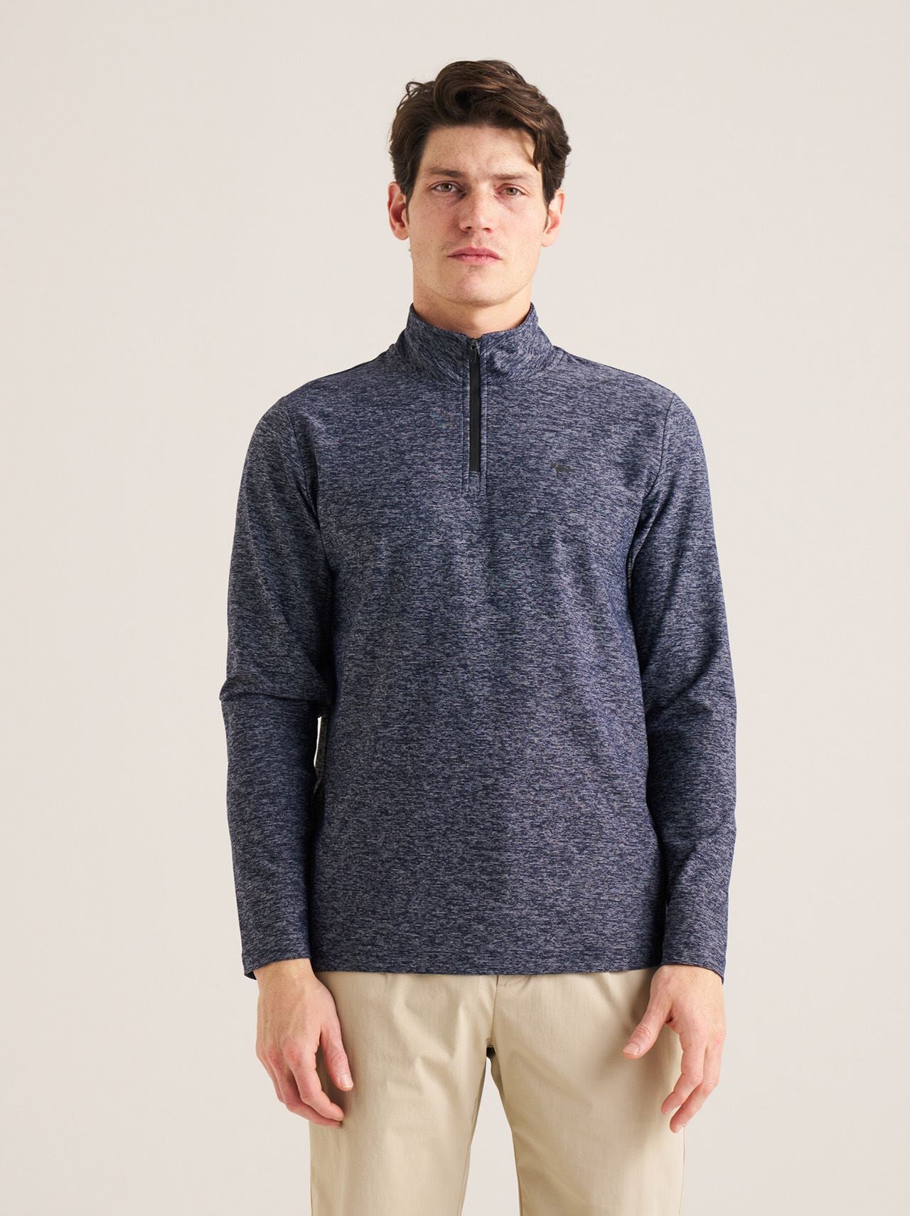 Panelled Mesh Quarter Zip Mid Layer Navy