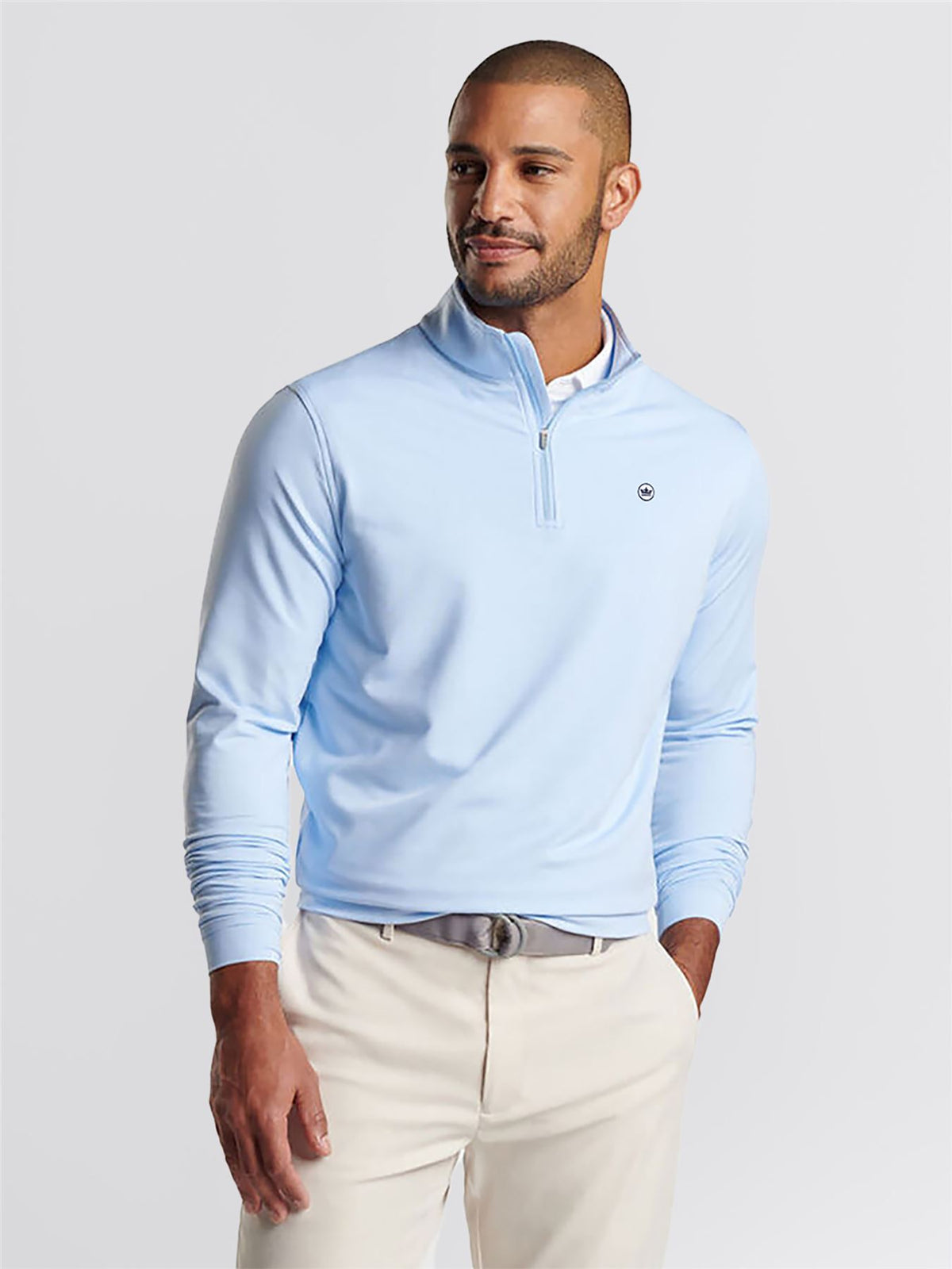 Perth Mini Stripe Quarter Zip Mid Layer Cottage Blue/White