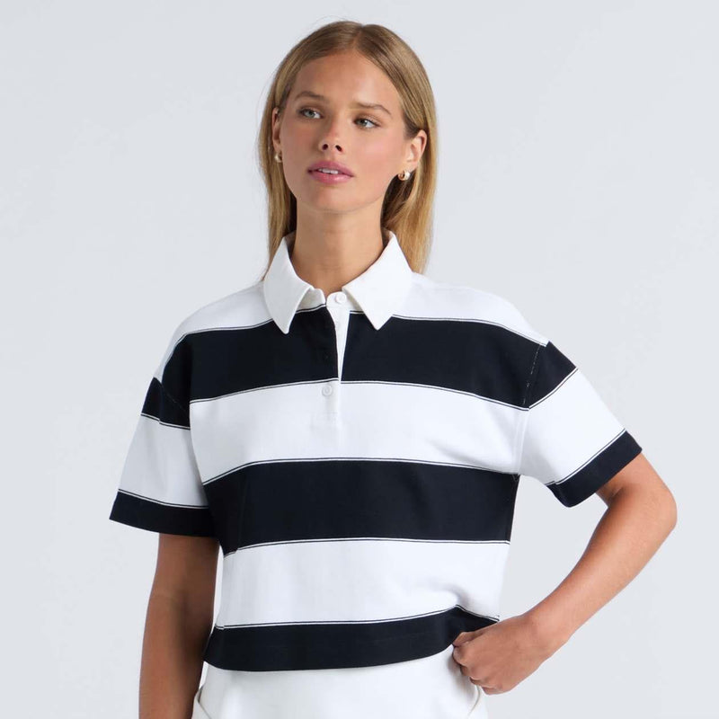 Striped It Boxy Rugby Polo Snow/Onyx