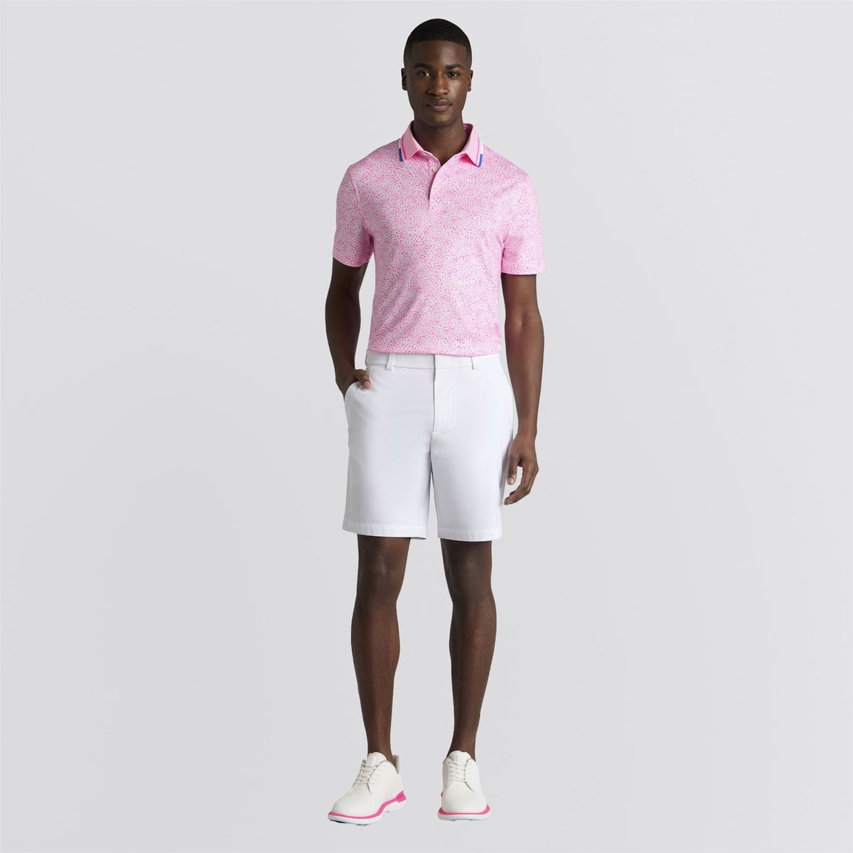 Fireworks Print Tech Jersey Polo Blush