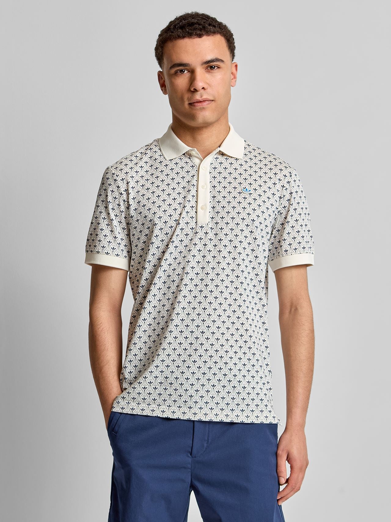 Originals All Over Trefoil Polo Chalk White/Night Indigo