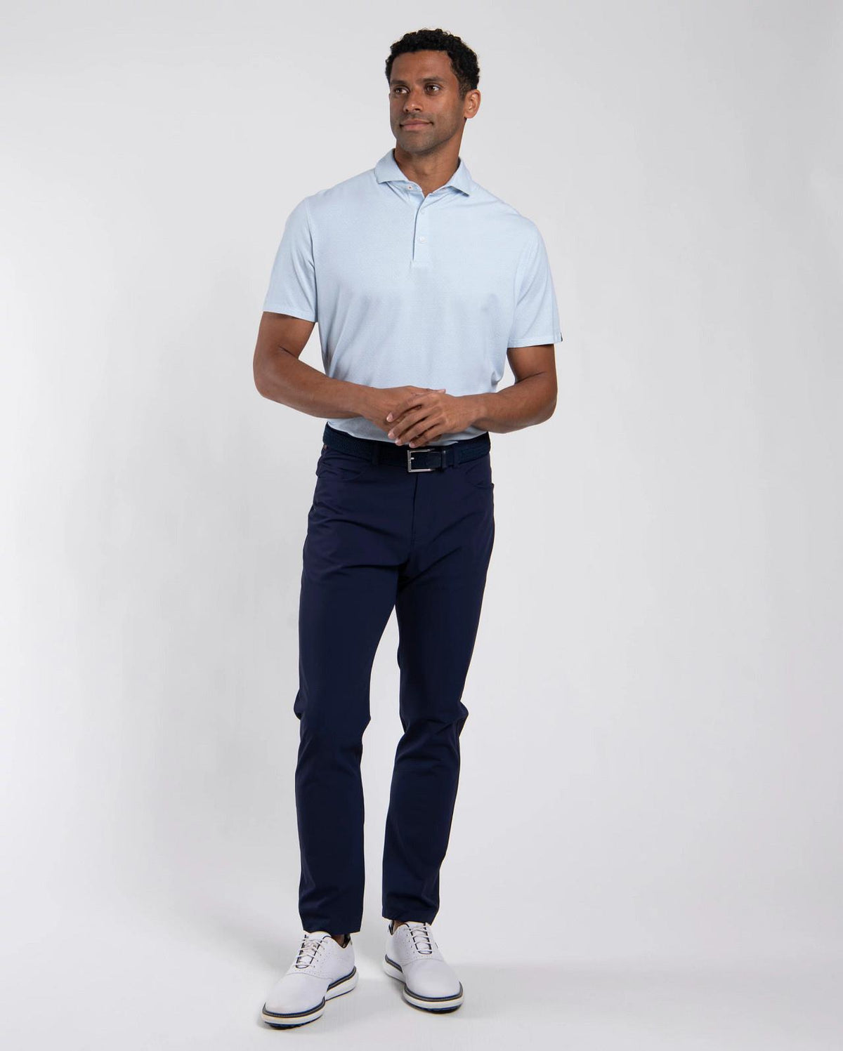 Hollow Pima Print Polo Vapor Blue/White