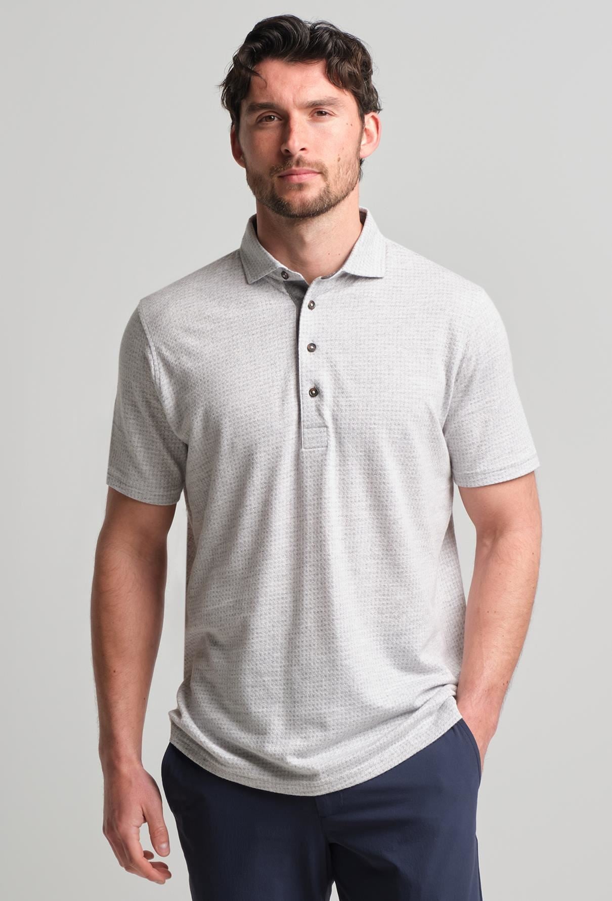 Fessenden Polo Light Grey Heather Houndstooth