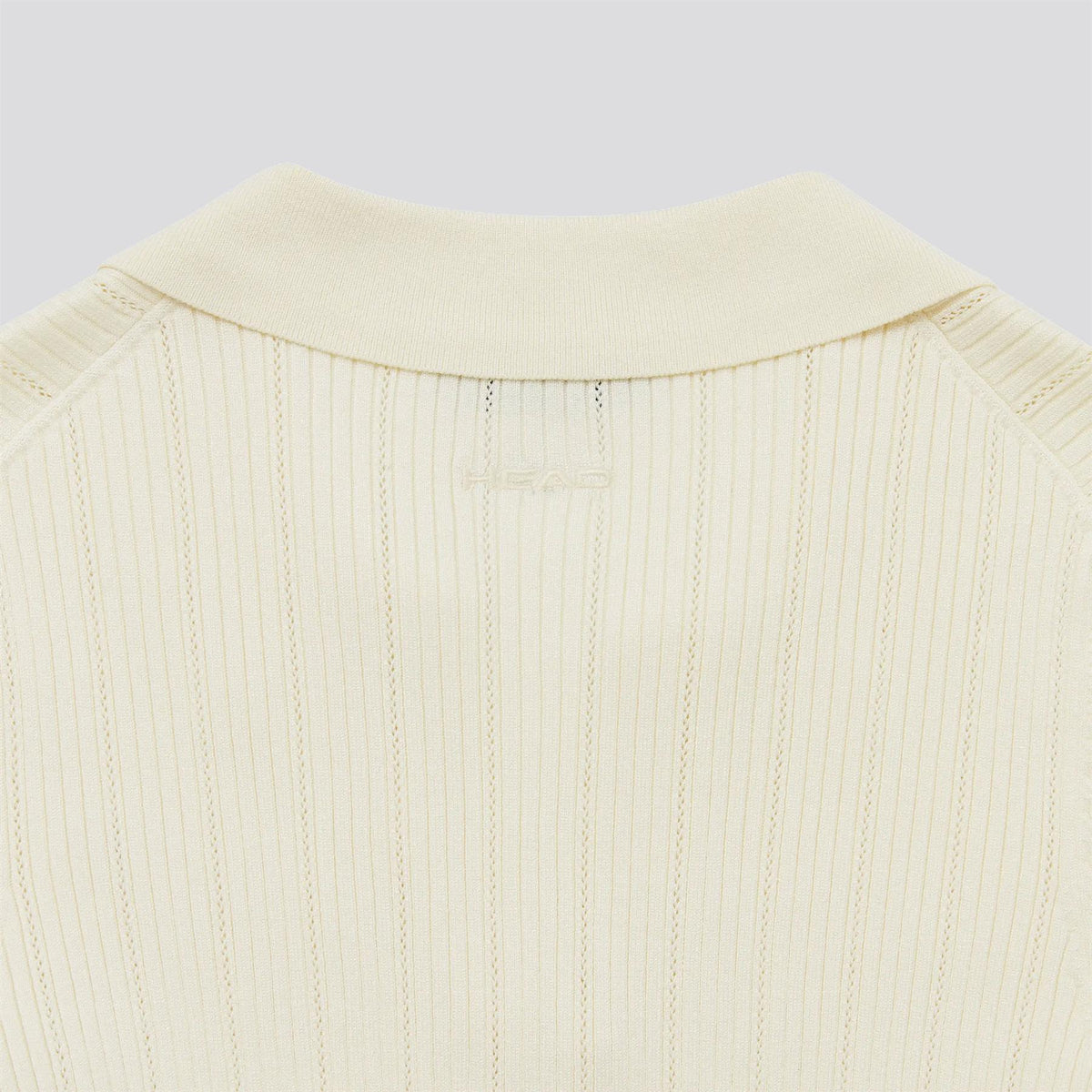 V Neck Pointelle Knit Polo Cream