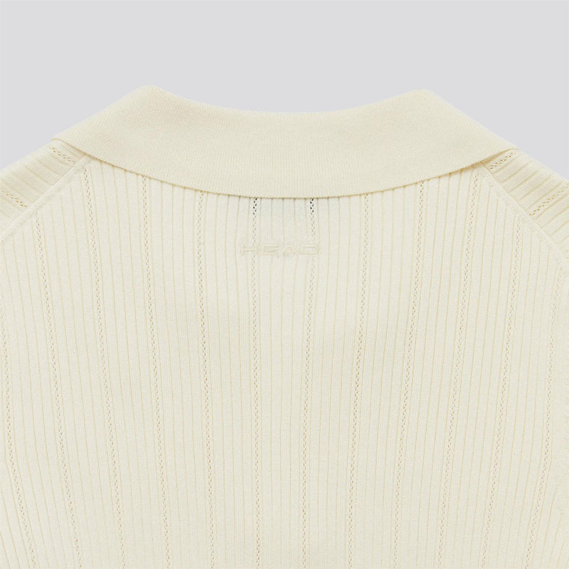 V Neck Pointelle Knit Polo Cream