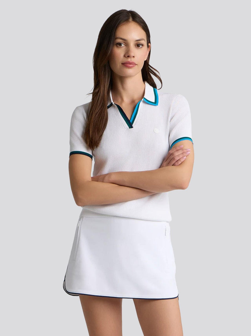 Johnny Collar Cotton Blend Rib Polo Snow/Marine Teal