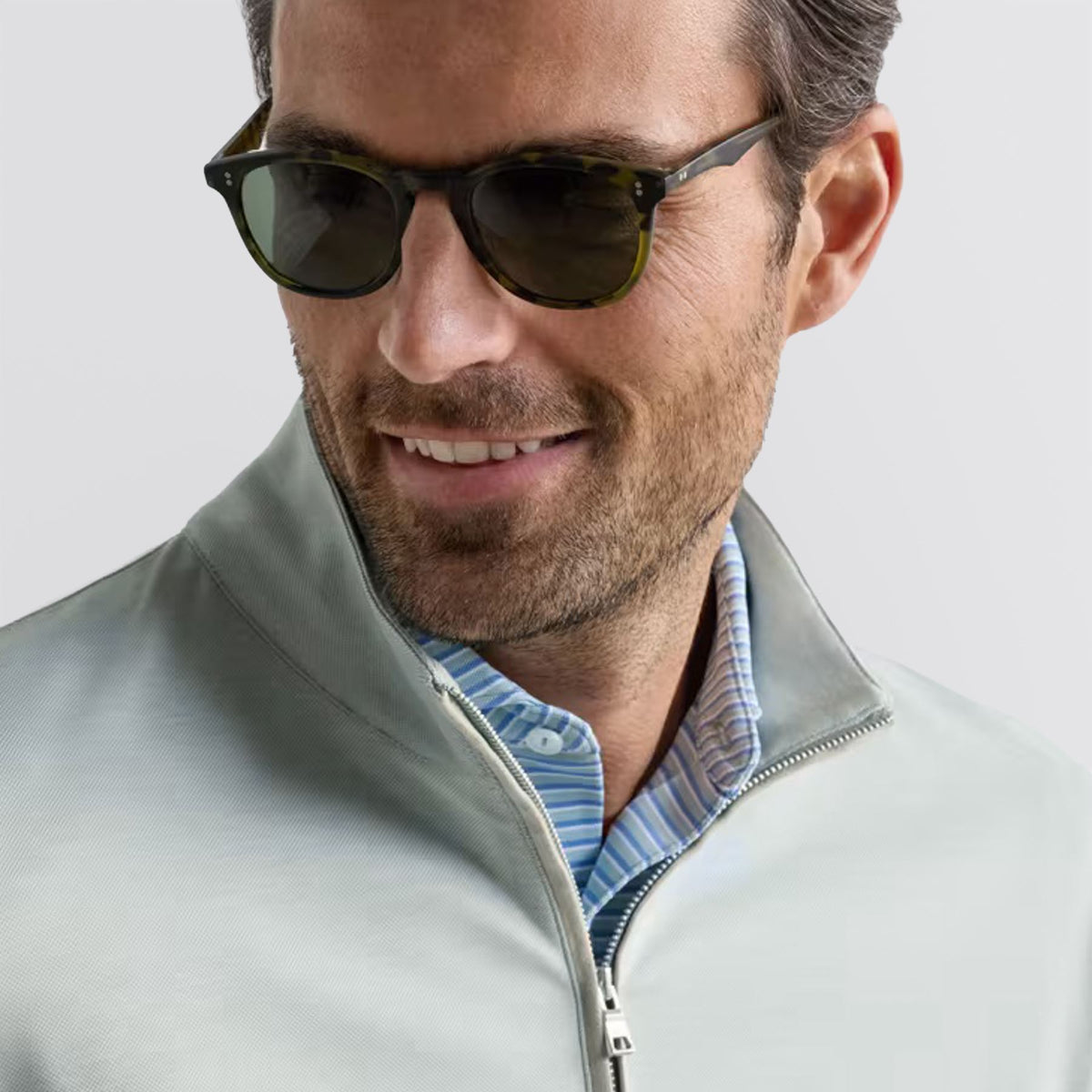 Albatross Cotton-Blend Pique Quarter-Zip Mid Layer Light Willow