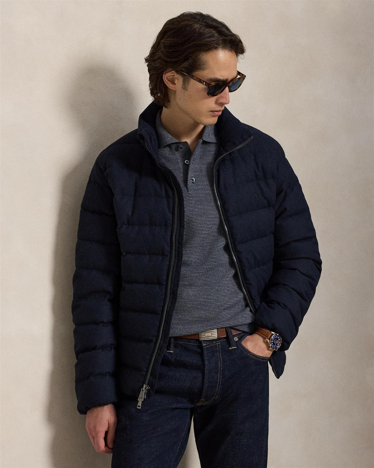Striped Performance PoloCollar Sweater Navy Combo