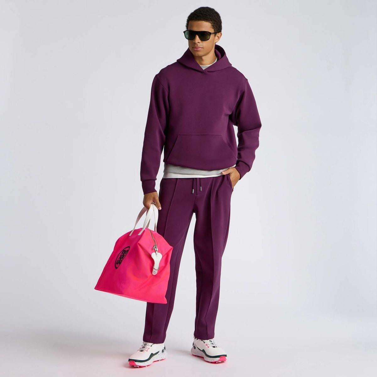Cotton Blend Scuba Hoodie Dark Plum