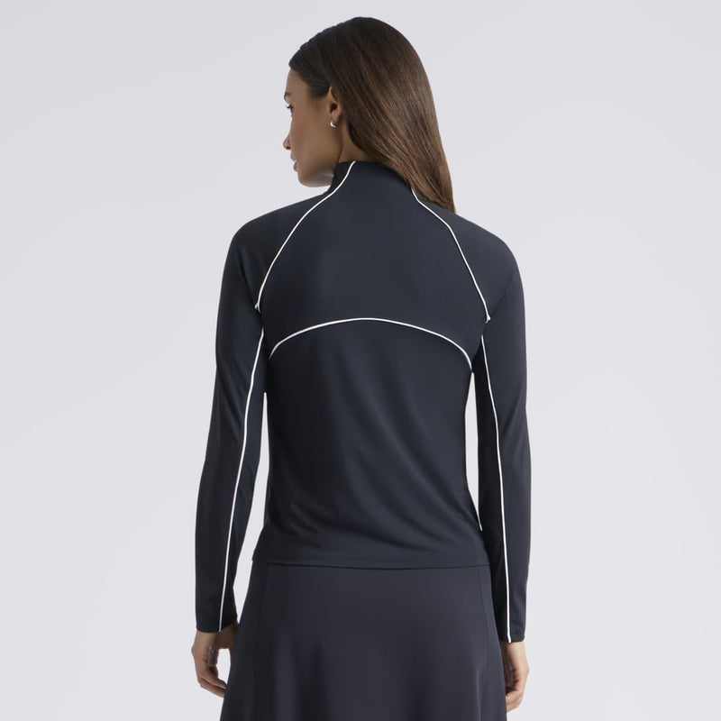 Contrast Mesh Silky Tech Nylon Quarter Zip Pullover Onyx