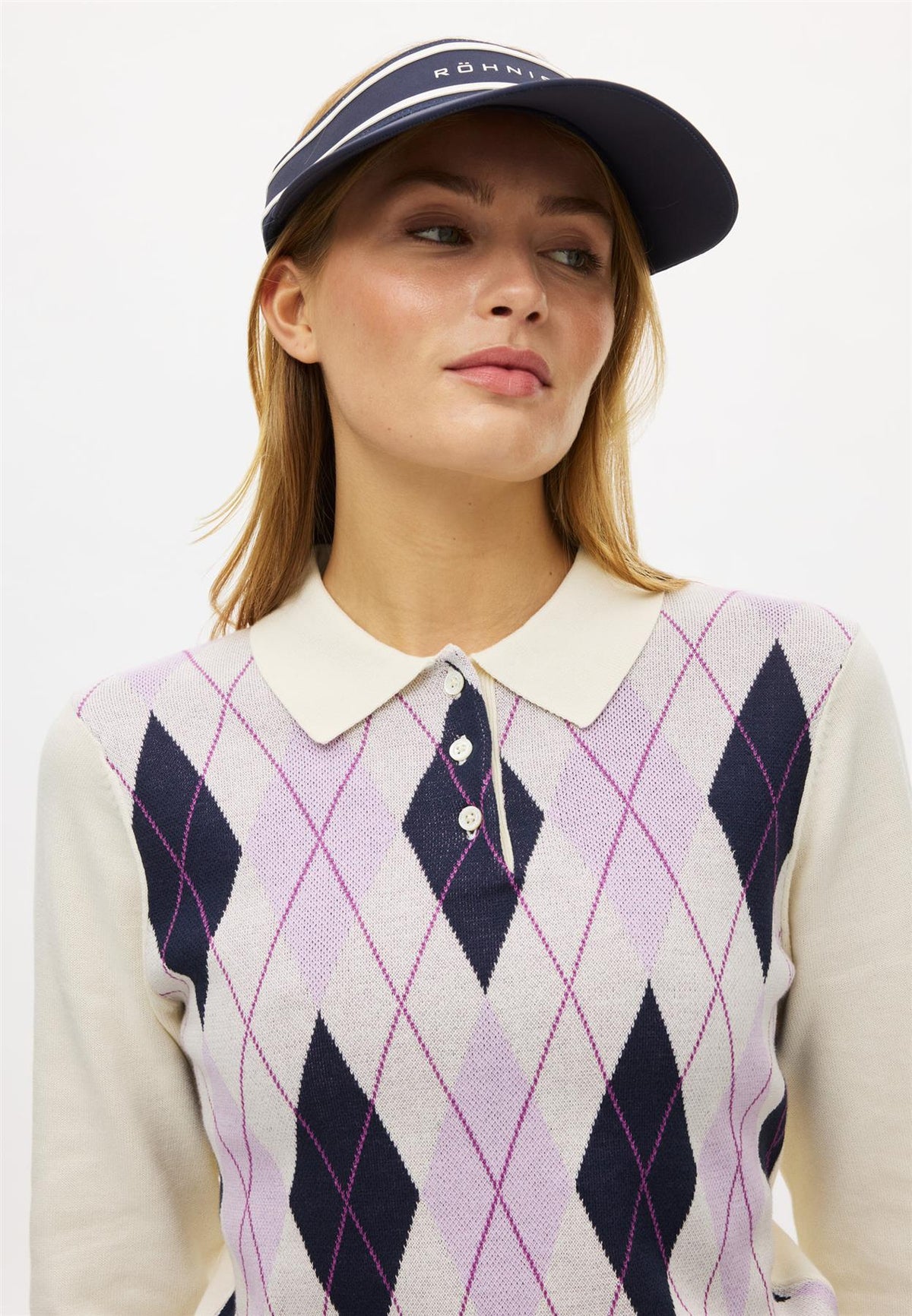 Heritage Knitted Polo Shirt Orchid Argyle