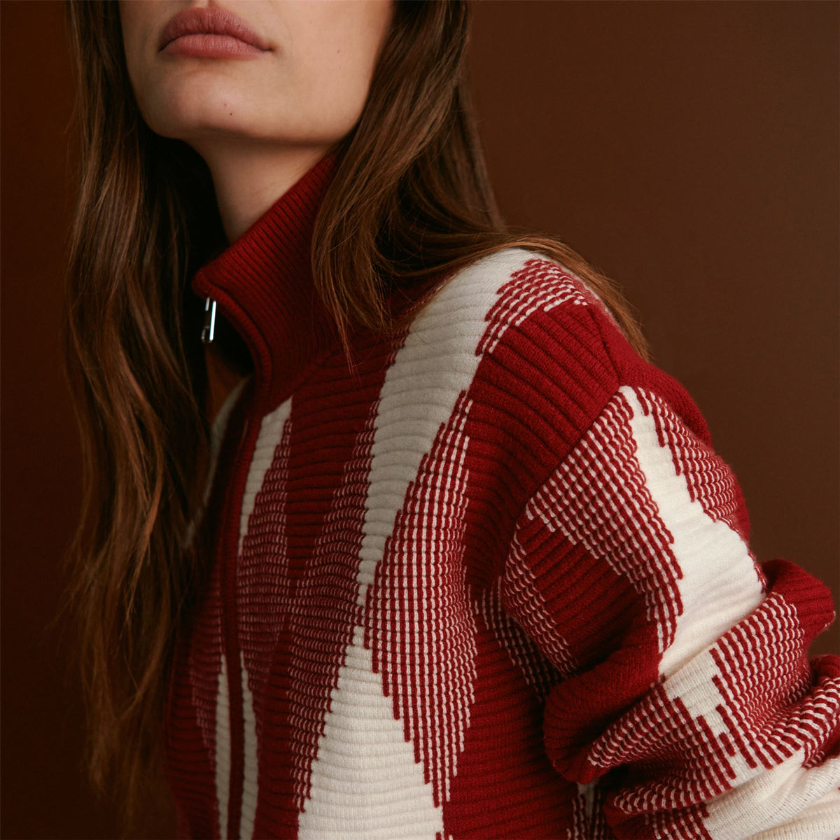 Karina Jacquard Knit Jacket Red Dahlia