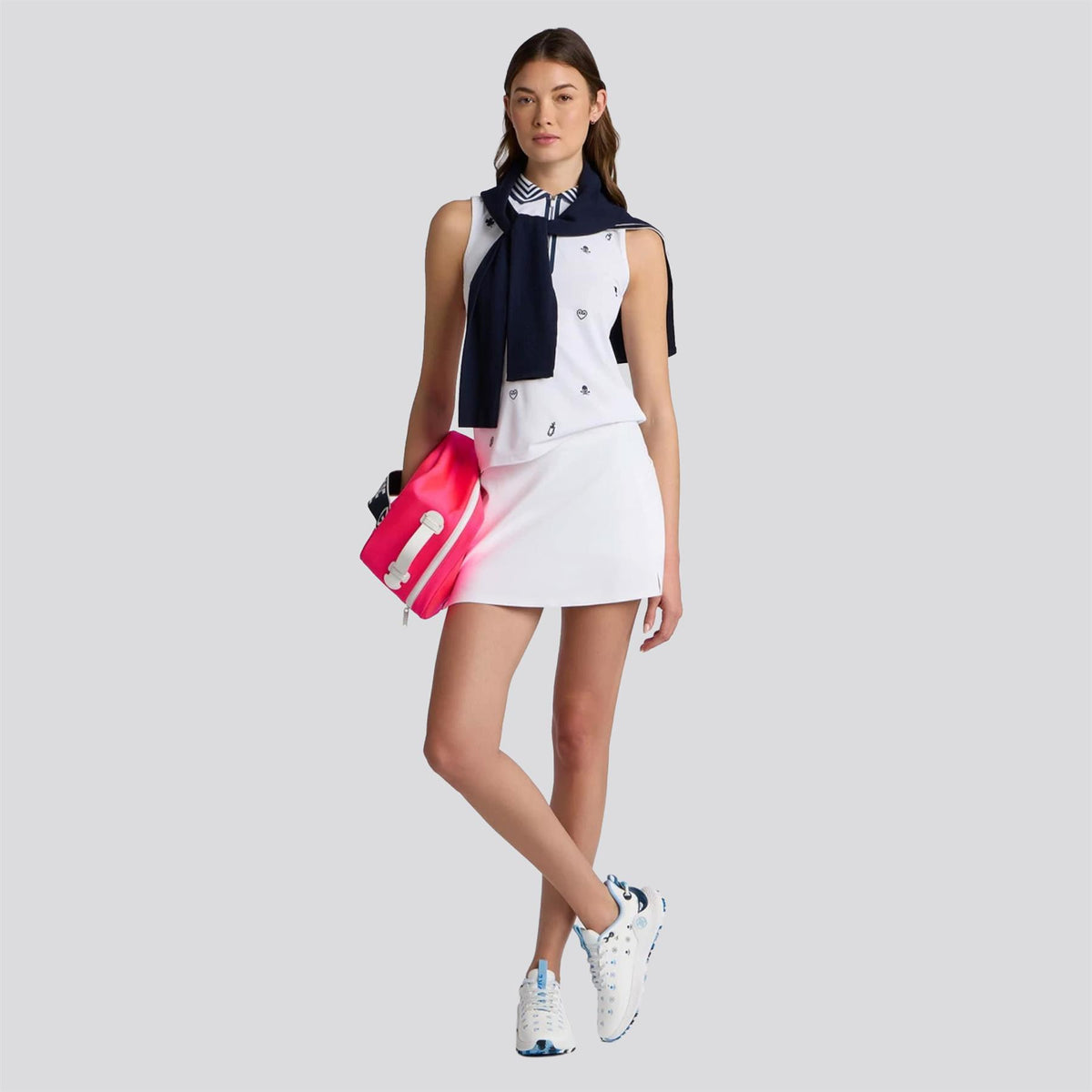 Icon Embroidered Quarter Zip Sleeveless Polo Snow