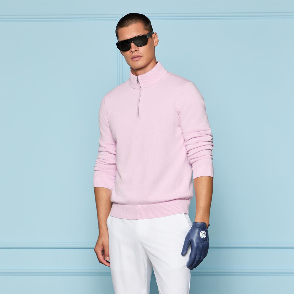 Cooling Cotton Quarter Zip Sweater Dark Blush