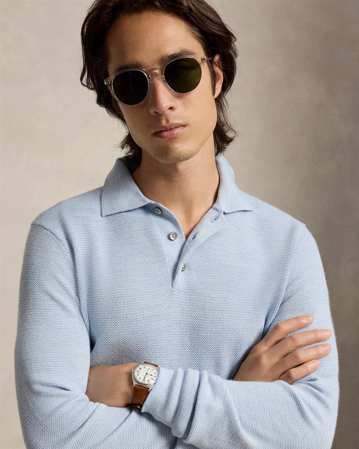 Striped Performance PoloCollar Sweater Blue Combo