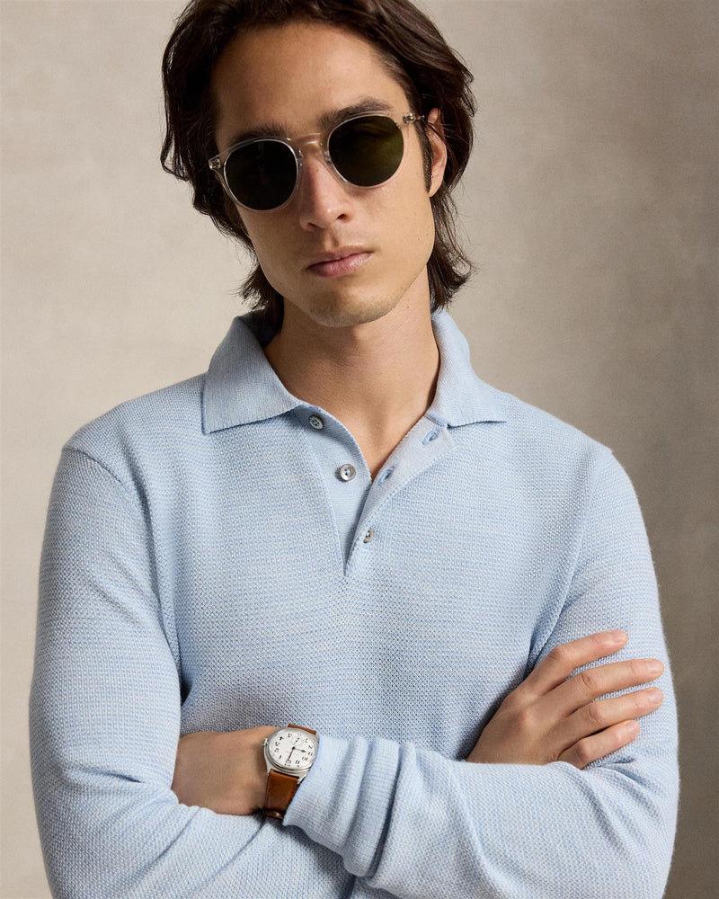 Striped Performance PoloCollar Sweater Blue Combo