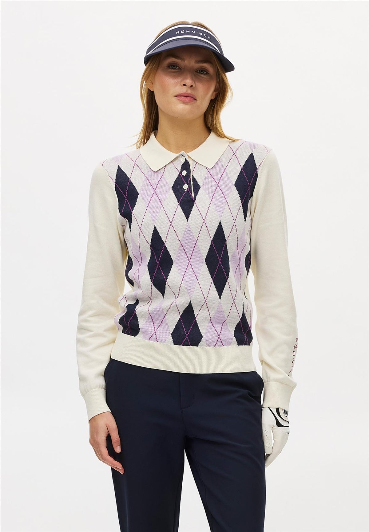 Heritage Knitted Polo Shirt Orchid Argyle