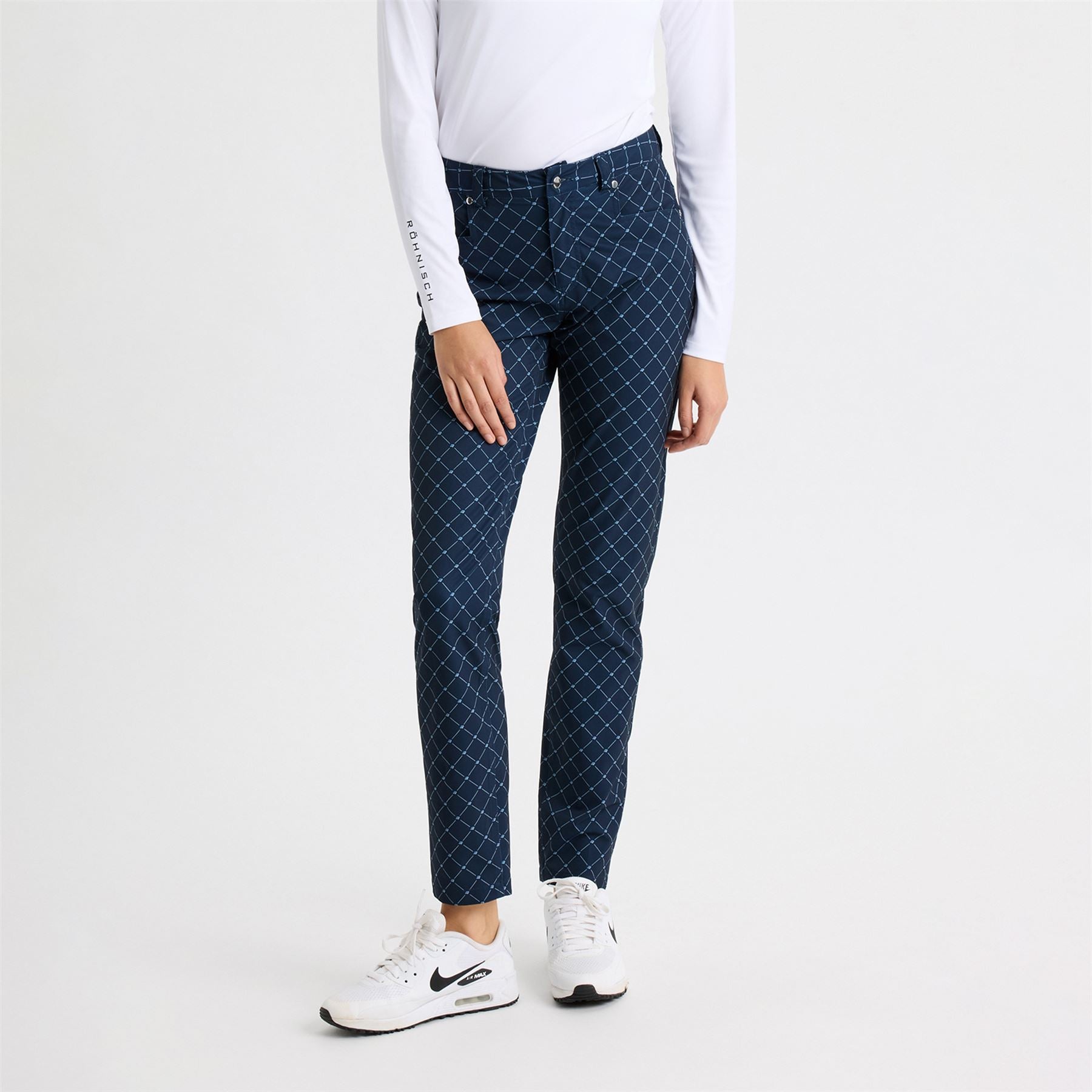 Chie Comfort Trousers Micro R Check Navy
