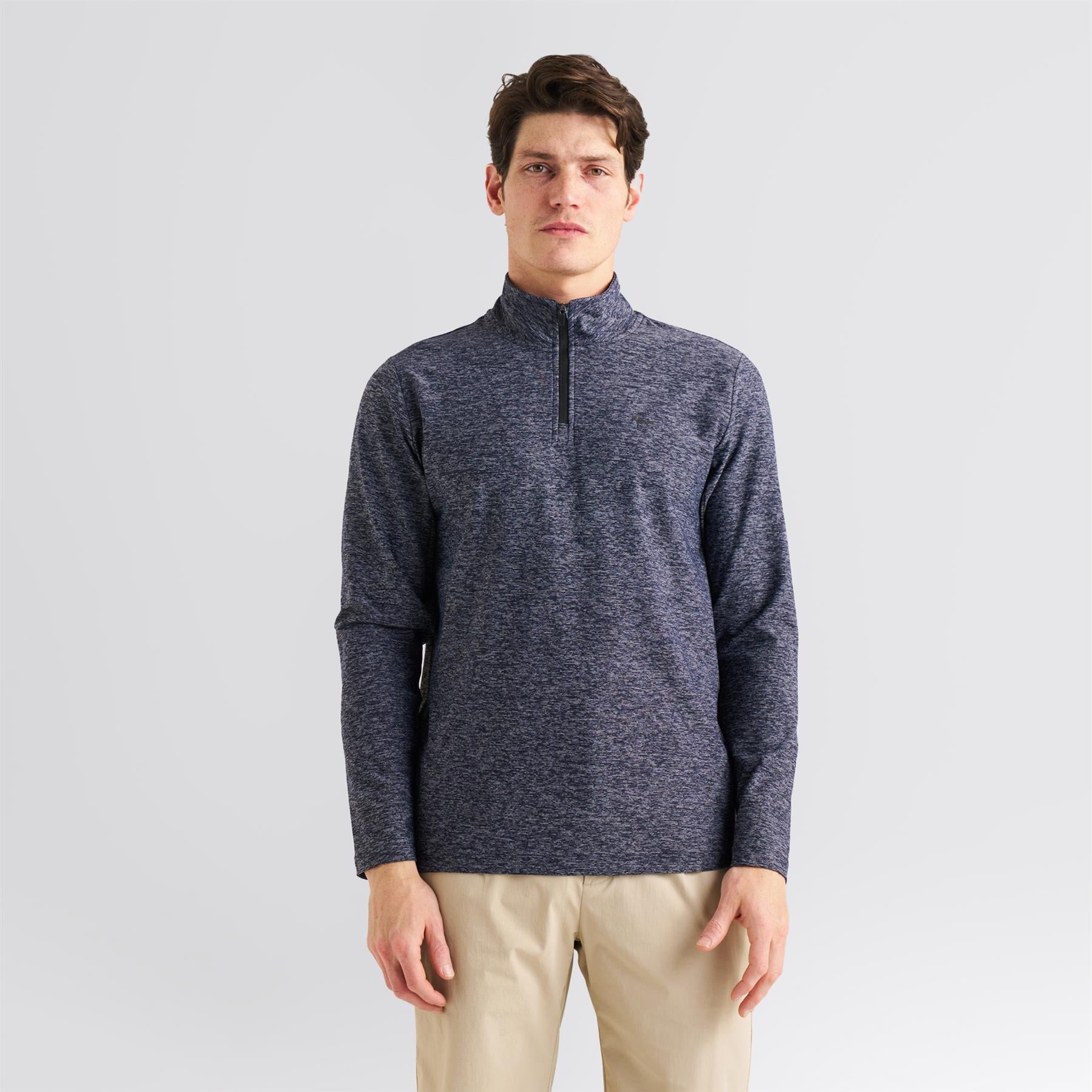 Panelled Mesh Quarter Zip Mid Layer Navy