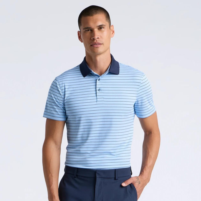 Herringbone Stripe Tech Jersey Polo Cerulean/Twilight
