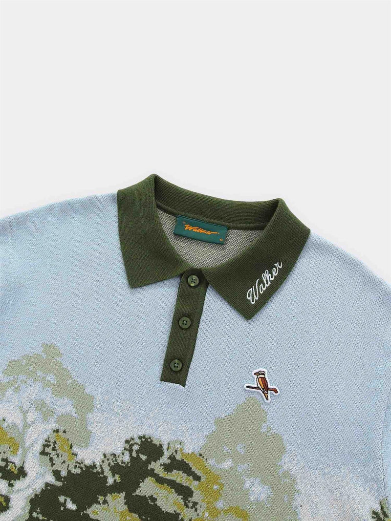 Blooming Grounds Knit Polo Garden Sky