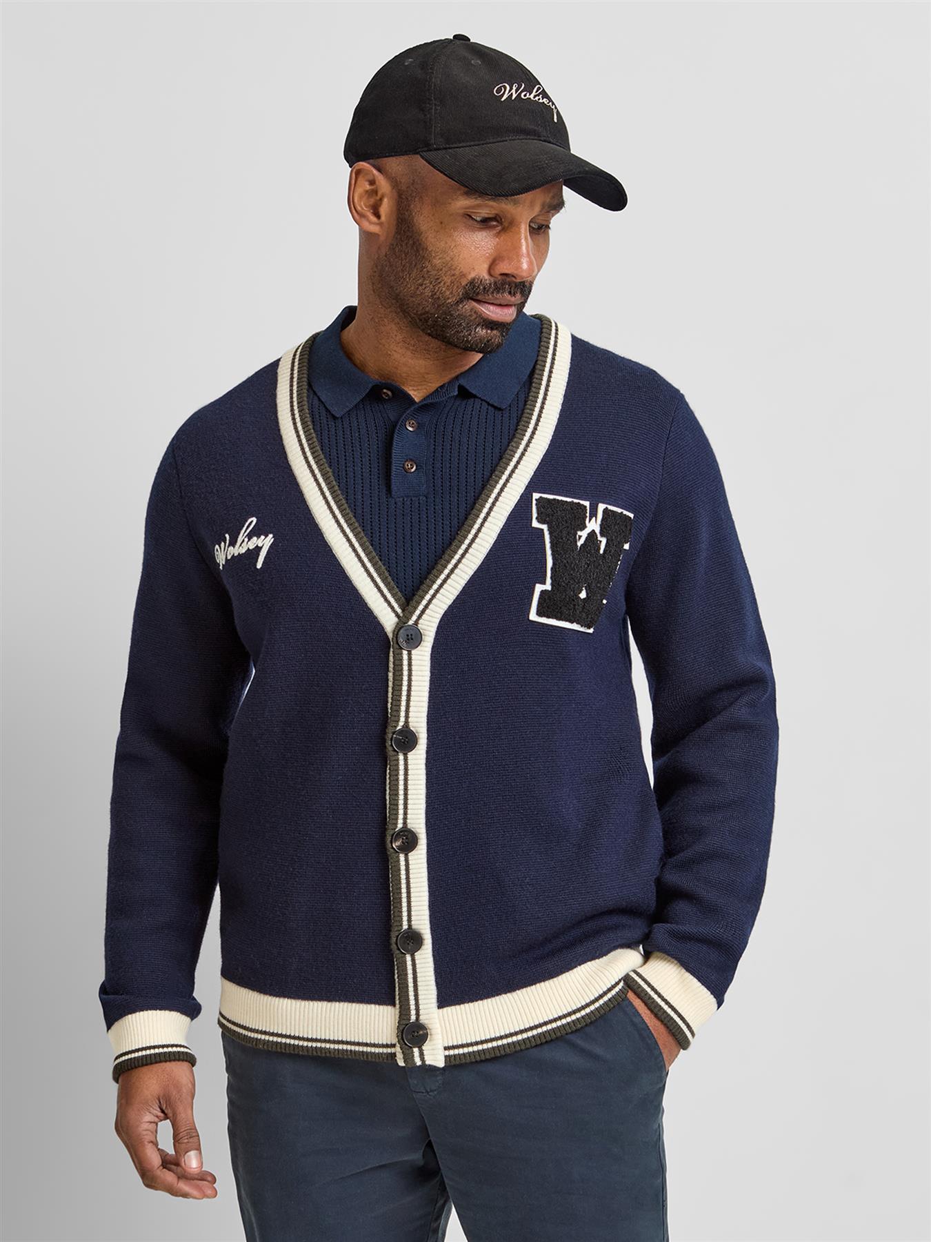 Golf Club Merino Wool Cardigan Navy