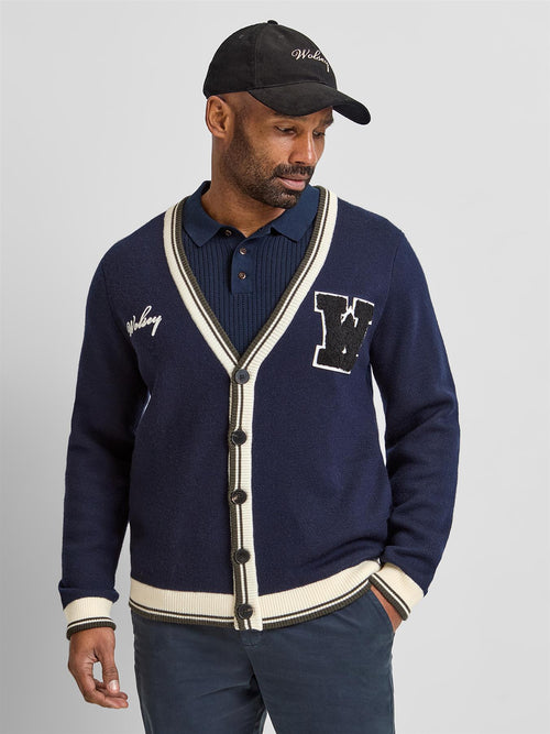 Golf Club Merino Wool Cardigan Navy