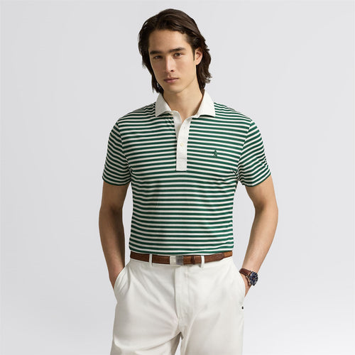 RLX Tailored Fit Yarn Dyed Cotton Polo Ceramic White/Kelly Green