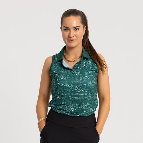 Womens Ultimate365 Printed SL Polo Green - AW24