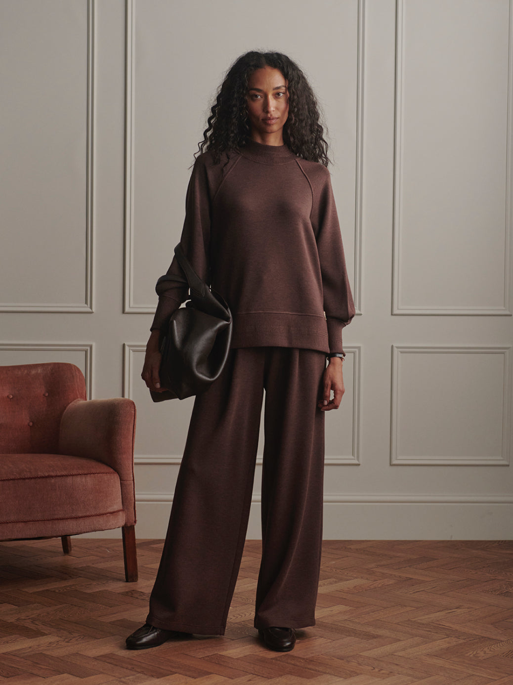 The Extra Wide Leg 29.5 Inch Trousers Coffee Bean Marl