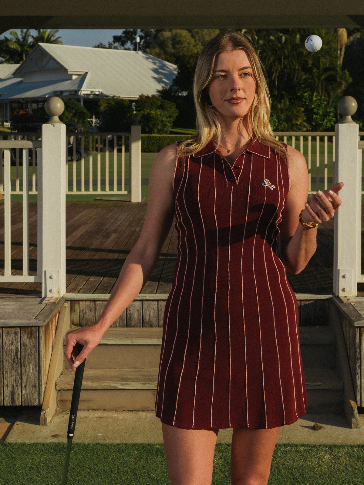 Country Club Knit Dress Maroon/Pink