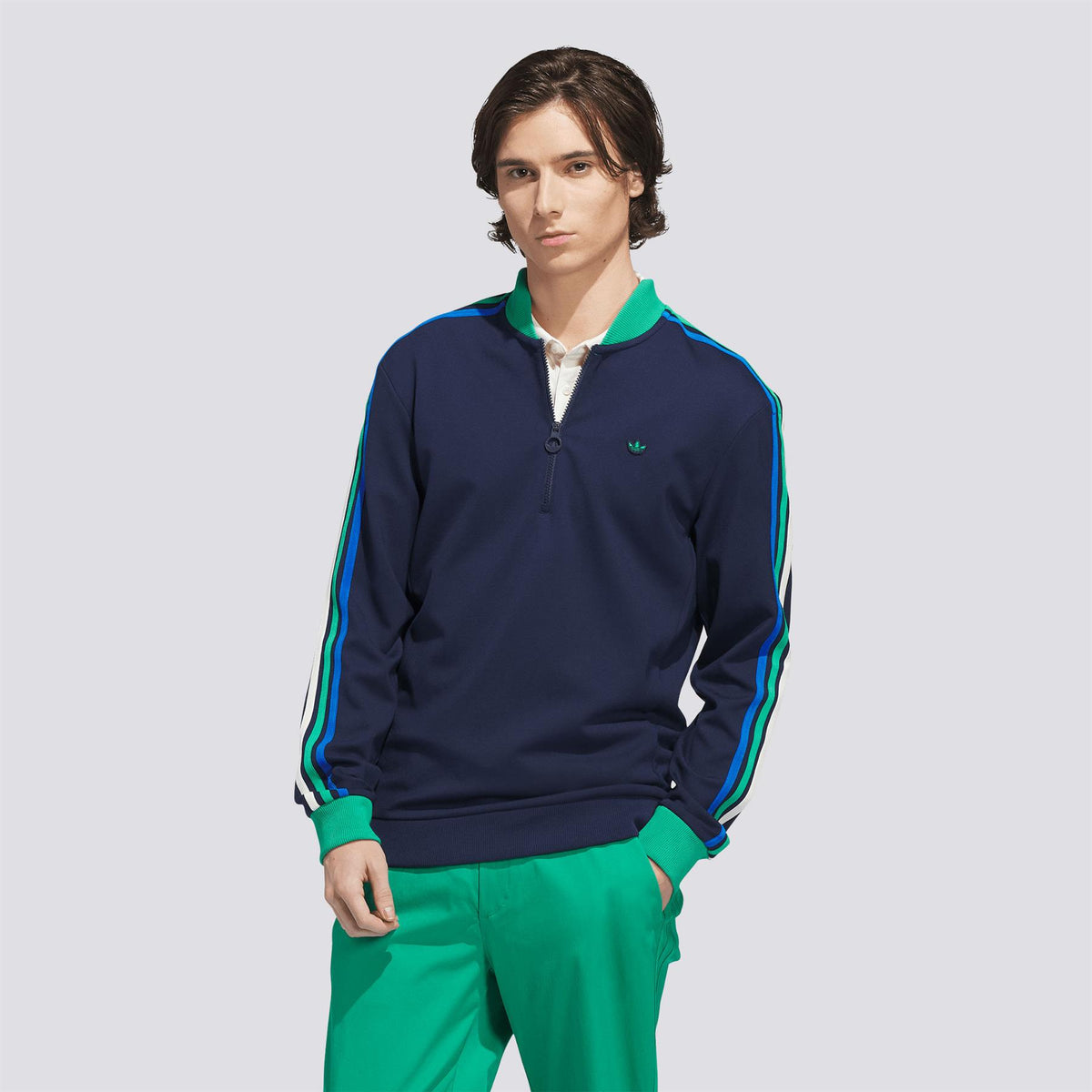 Originals 3-Stripe Quarter Zip Night Indigo/Court Green