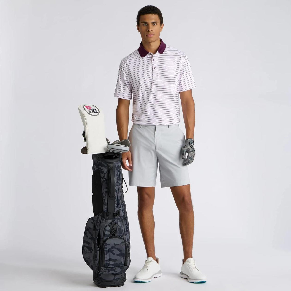 Herringbone Stripe Tech Jersey Polo Blush/Dark Plum